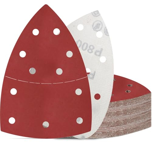 KONGMING 50 Piezas Lijas para Lijadora Grano 800 Hojas de Lija 105 x 152mm 11 Agujeros para Lijadora de Detalle Mouse | Hojas de lija de óxido de aluminio, 11 agujeros, 152 x 105 mm, lijadora de detalle, madera, metal, pulido y eliminación de