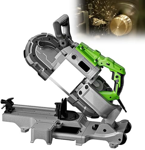 1100W Electric Portable Band Saw, Benchtop Band Saws Machine with Base, 6-Speed Adjustment, 0-45° Mitre Angle, Metal Cold Cut Technology, 120mm Cutting Width