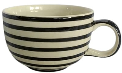 B2SEE Große Kaffeetasse aus Keramik, 500 ml, Schwarz-Weiß Polka Dots, Handgefertigt (schwarz weisse waagerechte Streifen)
