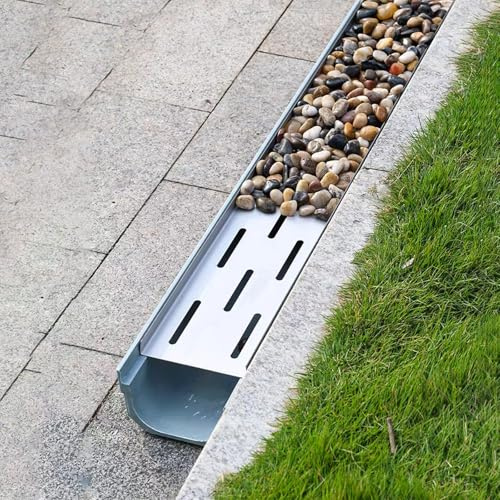 HDZNDH Canaletta Scolo Acqua Piovana,System di Drenaggio A Trincea,Canaletta di Scolo Acqua Carrabile,Riempimento di Ciottoli,per Pavimento del Giardino