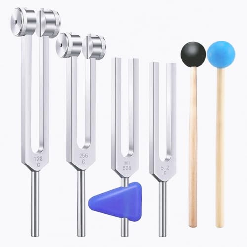 Feqsky Klangtherapie-Stimmgabeln (128 Hz, 256 Hz, 512 Hz, 528 Hz) für Heilung, Reparatur von Nervensystemen, Musikinstrument und Stressabbau-Test, Gesundheitswesen