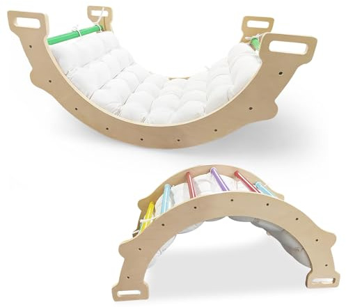 FANTASK Kletterbogen, zum Wippen, Klettern und Krabbeln, Indoor Kletterbogen aus Holz, für Kinder ab 3 Jahre (Bunt)