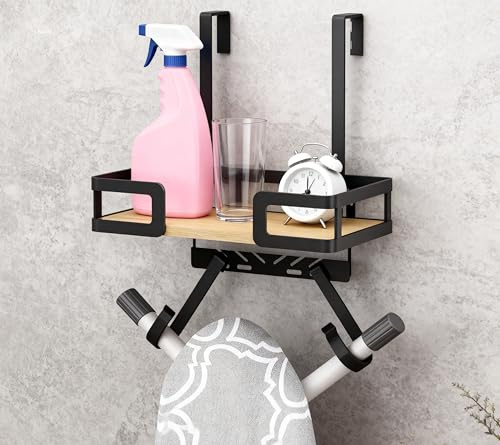 Support Mural pour Planche à Repasser avec Grand Panier de Rangement - Porte-Fer à Repasser Amovible et Crochets Solides - Organisateur de Buanderie - Compatible Tables en T/Y - Montage Facile et G