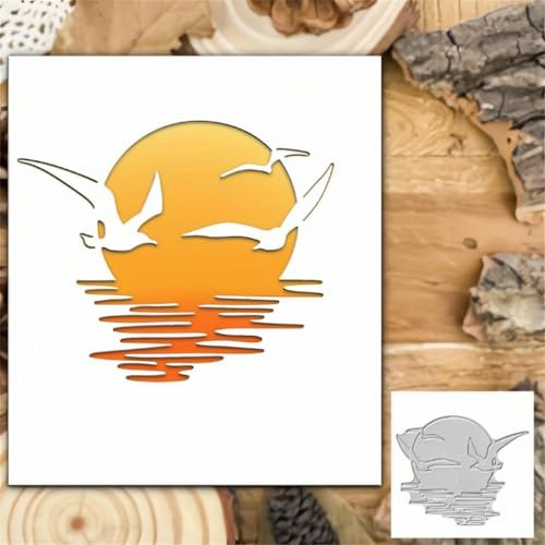 Sredwtk Möwe Sonnenuntergang am Meer Stanzschablonen Geburtstag Weihnachten Metall Prägeschablonen Stanzformen Schneiden für DIY Karte Sammelalbum Scrapbooking Fotoalbum Deko