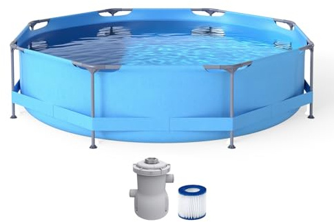 SOARS Piscina Fuori Terra, Piscina da Esterno Rotonda Ø300 X 76 CM, 4383L, Struttura in Metallo, PVC Resistente, con Pompa e Filtro, Blu