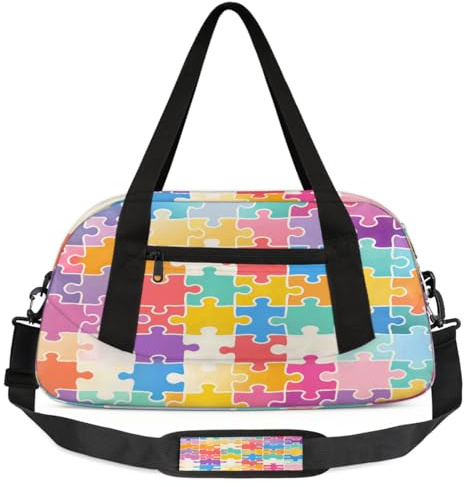Kinder-Seesack mit buntem Puzzle-Muster, klein, leicht, Reise-Sporttasche für Jungen und Mädchen, Wochenendtasche, Fitnessstudio, Tragetasche für Schule, Sport, Übernachtung