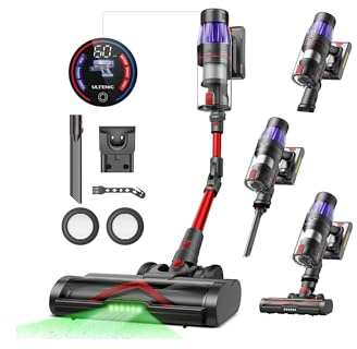 Ultenic Cordless Vacuum Cleaner 50KPa/60 Mins, U16 Stick Vacuum Cleaner with Foldable Wand/Tangle-Free Brush/LED Headlight, Ideal for All Floors, Carpet & Pet Hair