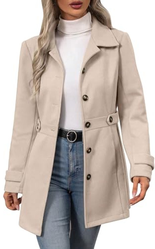 Manteau Femme en Laine Hiver Chaud Chic Mi-Long Trench Veste d'hiver pour Femmes élégante à Revers Manteau en Laine Longueur Moyenne Veste Mi-Saison Femmes Automne Blouson Vetement Coupe-Vent