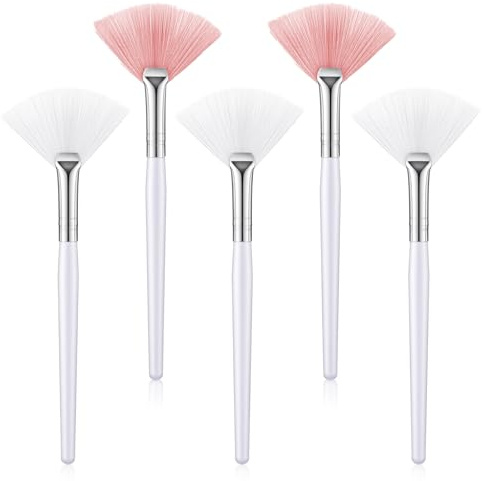 5 Pcs Mask Brushes for Facials, Soft Reusable Face Mask Applicator Tool Washable Fan Shaped Face Masks Brush Applicator for Women Girls Lady (Pink, White)