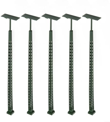 Modelleisenbahn Gittermastleuchten, 5 Stück H0 Maßstab LED Lampen für Zug-Layout und Modellbau mit Serienwiderständen, 3V Anschlussspannung, kompatibel mit 12-16V Transformator,