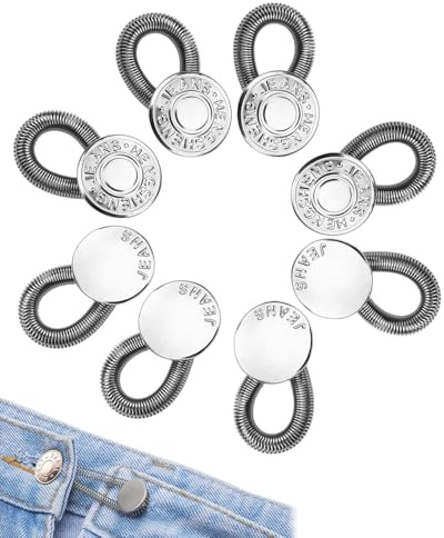 HUVZOR 8 Piezas Extensores De Botones, Botón de Extensión Metal Retráctil, Prolongador de Botón Elástico, Hombres Mujeres Vaqueros Extensor de Cintura, Adecuado Para Jeans Y Camisas(2 diseños)
