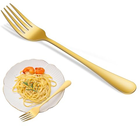 Gold Edelstahl Gabeln 12er Set, Gabel Set 20,5 cm, Besteck Gabeln Spiegelpoliert, Essgabeln Edelstahl Rostfrei für Hochzeit Restaurant Haushalt