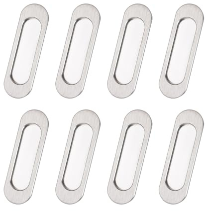 MOROBOR Lot de 8 poignées de porte coulissante ovales autocollantes en alliage d'aluminium poignées encastrées cachées pour porte de grange coulissante, placard, armoire, tiroirs (acier brossé, 100 mm