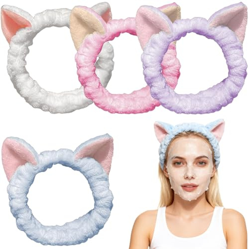 EJRUP 4 Pezzi Fascia Capelli per Trucco, Fascia Capelli Donna Trucco,Orecchie di Animali Fascia per Capelli,per Capelli,Adatto per Lavaggio Viso,Trucco,Doccia,Terme ect