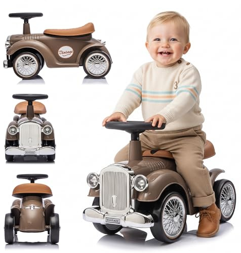 Rutschauto ab 1 Jahr Retro Classic, Rutschauto Indoor, Auto Kinder, Baby Auto, Gehhilfe mit Horn (Braun)