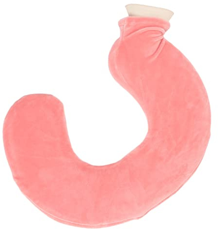 Bolsa de agua caliente en forma de U, cuello cálido, bolsa de agua caliente de goma suave con cubierta de tela desmontable (rojo carne)
