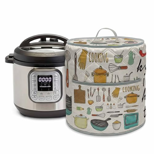 Vintage Kitchenware Rice Cooker Cover 8 Quart Cooking Kitchen Pot Spatula Bowl Plate Pressure Cooker Cover Appliance Protector Dust Case with Pocket and Handle for Kitchen