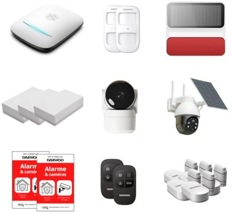 Daewoo Security PA556Z - Juego de Alarma para casa conectada WiFi y gsm - Sistema de Seguridad inalámbrico con cámara Interior y cámara Solar Exterior, Sirena y detectores Zigbee - sin suscripción