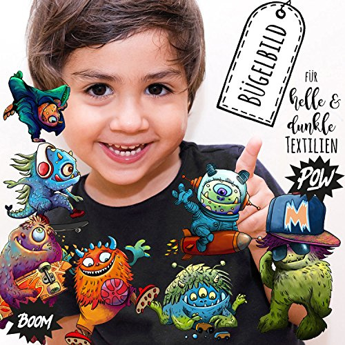Bügelbilder Set Monster Applikation Kita Bügelbild Jungs Bügelmotiv Aufbügelbilder in A5 bb152