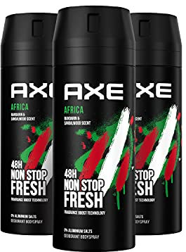 Axe Bodyspray Africa Deo ohne Aluminium bekämpft geruchsbildende Bakterien und unangenehme Gerüche 150 ml 1 Stück