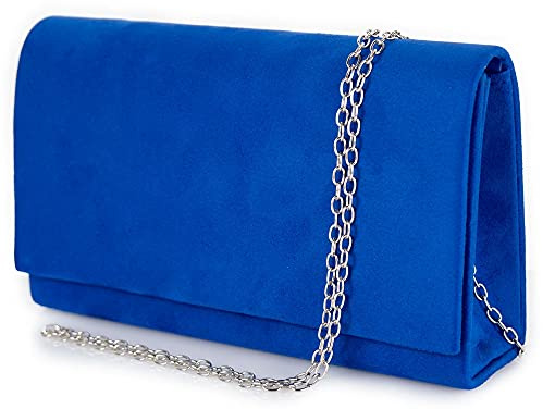 Emila Pochette donna elegante cerimonia borsa piccola a mano clutch borsetta con tracolla catena da sera signora matrimonio comunioni a busta Tessuto scamosciato Blu elettrico