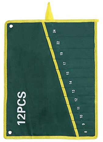 Bolsa de Herramientas de Lona Llave Organizador de Bolsa llaves fijas Almacenamiento Bolsa con Verde 6/8/10/12/14/25 Bolsillos(12 Pockets)
