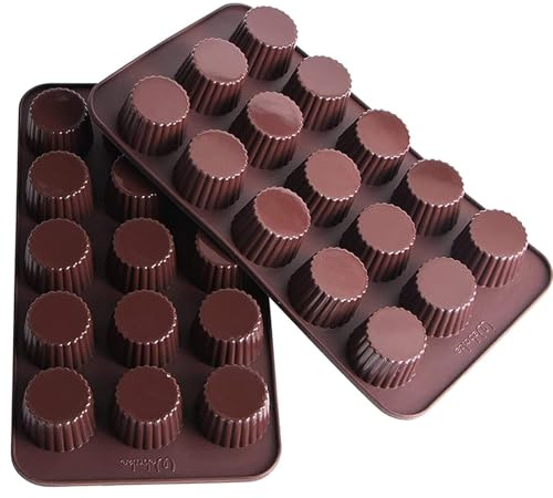 Webake Chocolate Candy Molds Silicone Baking Mold for Snack Size Peanut Butter Cup, Jello, Keto Fat Bombs and Cordial, Pack of 2