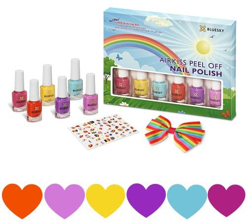 Bluesky Lot de 6 vernis à ongles pour enfants - Non toxiques à base d'eau - 6 couleurs de 5 ml - Nœud pour cheveux et autocollants pour enfants