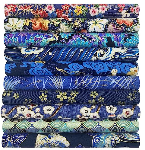 aufodara 10 pièces Tissus Coton Style Japonais Bronzant Imprime Patchwork 20 x 25 cm Couture Quilting Scrapbooking Loisir Créatifs DIY Fabric à la Main en Tissu à Coudre (Bleu, Marine bleu)