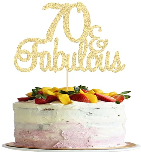 Gyufise 3Pack 70 & Fabulous Birthday Cake Toppers Gold Glitter 70 Fabulous Cake Decorations for 70th Birthday 70th Anniversary Party Celebration Decorations Supllies