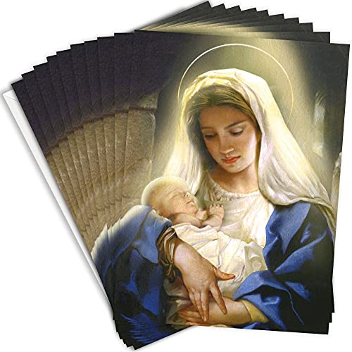 Olivia Samuel Weihnachtskarten, Motiv Christliche Religion, Madonna und Kind, A5, Standardgröße, mit Haftklebung, 10 Stück
