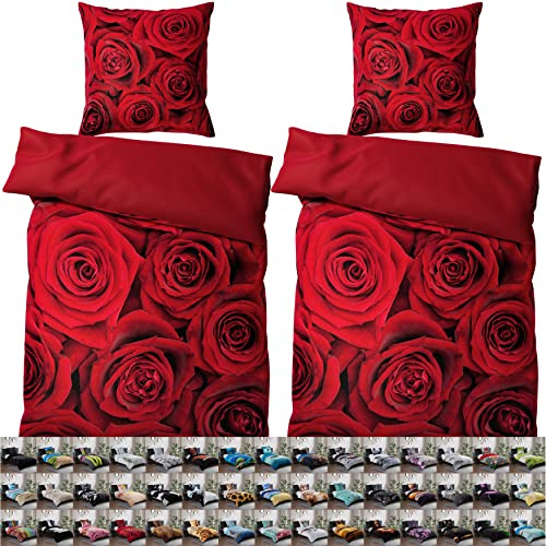 Sanilo® Bettwäsche 135x200 cm, 100% feinste Baumwolle, 4-teilig, Bettbezug, Kissenbezug 80x80cm, Oeko-TEX Zertifiziert (4-teilig 135x200 cm, Rosen)