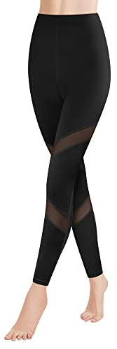 GoVIA Leggings Mesh Femme de Sport avec Empiècements en Filet - Workout Yoga Pantalon d'Été Taille Haute - Noir 4132 S-M