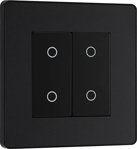 BG Electrical Secondary/Slave Double Touch Dimmer Light Switch, 2 Way, Screwless Front Plate, Evolve, Matt Black, PCDMBTDS2B