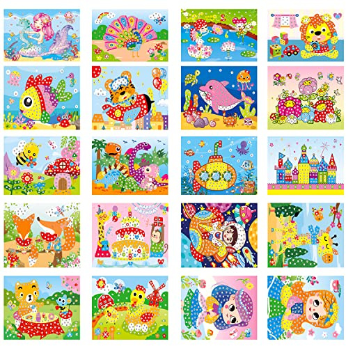 XINNIAN 20 Stück Selbstklebende Mosaik-Bastelsets für Kinder mit Malerei-Färbung, DIY Crafts Kits