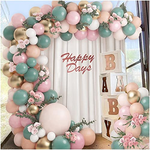 Arco de Globos Verde Rosa, Kit Globos de Cumpleaños, 120 piezas Globos Selva con rubor verde Dorado Blanco, Guirnalda Globos para Cumpleaños, Fiesta, ducha de bebé, de bodas