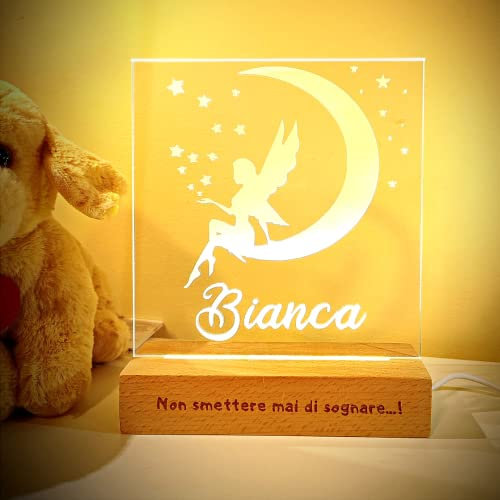 SBUGATTA |Lampada Personalizzata Con Nome |Luce Notturna Bambino Bambina Neonato |Luce Scrivania |Lampada Cameretta Bambini |Regalo Battesimo Bimbo |Compleanno |Regalo Nascita Bimbo (Luna-Fatina)