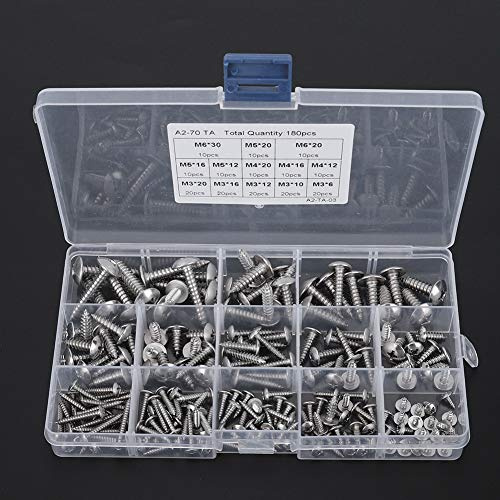 Linsenkopf Blechschrauben Kreuzschlitzschrauben, Micro Selbstschneidende Schrauben Set Holzschrauben, 180 Stück M3 M4 M5 M6 für Mehrzweck-Schrauben-Kit
