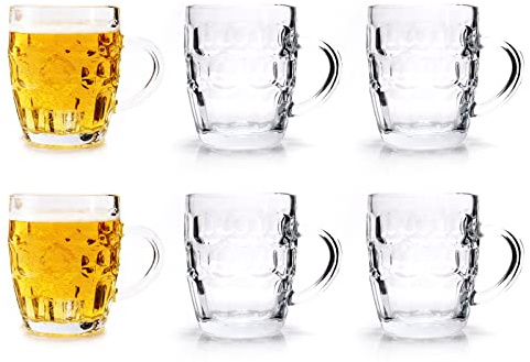 QUANSHANGJU 6 Pack Dmple beer mugs, Glasses with Handle, 17 Ounce Glass Steins, Classic Beer Mug glasses Set