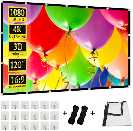 Pantalla de proyección de 120 pulgadas, GAINVANE 16:9, plegable, antiarrugas, portátil, para cine en casa, soporte para interiores y exteriores, proyección de doble cara
