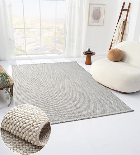 MY-RUG Teppich 160 x 230 cm | moderner Sisal-Look für Wohnzimmer, Schlafzimmer und Büro | pflegeleicht, robust und weich | ideal für Fußbodenheizung und Staubsaugerroboter | Divya Weiß Beige | Pflegeleichter Kurzflorteppich aus Polyester, Baumwollrücken, für Allergiker & Saugroboter geeignet, Ökotex zertifiziert