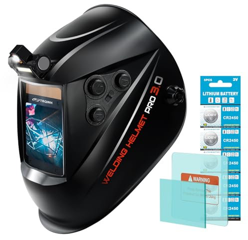 TRQWH Schweißhelm mit automatischer Verdunkelung, große Ansicht, 10 x 8 cm, Schweißhaube mit LED-Licht – True Color 4 Arc Sensor Schweißmaske verstellbarer Farbton 4/5-9/9-13 Schweißhelm für Plasma