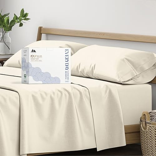 Mayfair Linen 100% Organic Cotton Sheets Queen Size - 4 PC Ivory Organic Cotton Percale Sheets Queen Set, Soft, Cooling & Breathable Bedsheets, 16 Deep Pocket Hotel Bedding Set - GOTS Certified