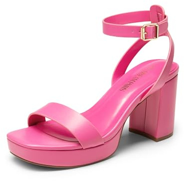 DREAM PAR Plattformsklackar för kvinnor hög block tjock öppen tå ankelrem klackar mode bröllopsfest kväll bal dans klänning pump sandaler skor, Het rosa-pu, 39 EU