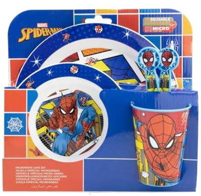 My sweety pop - Set di stoviglie per bambini - set di 5 pezzi - piatto - ciotola - vetro - forchetta - cucchiaio (Spiderman)