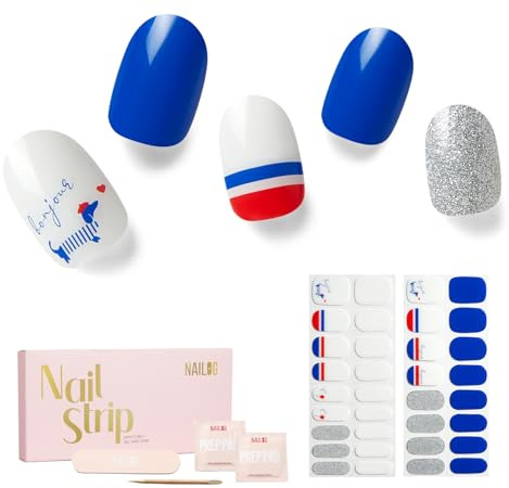 NAILOG Nagelfolie UV Härtend, 34 Stück UV Nagelfolie，Nagelsticker selbstklebend in Salonqualität, Lang Anhaltende Soft Gel Finish Nagelfolien Maniküre für Frauen, Bonjour