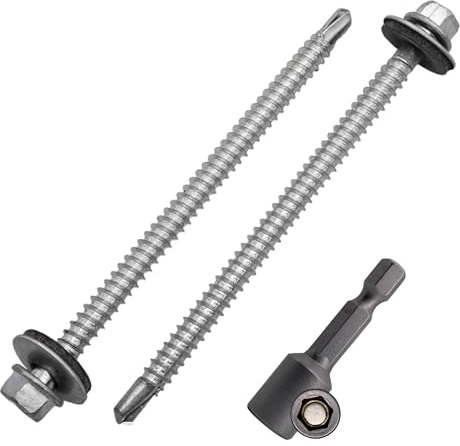 SKIR'CO (50 st) Förzinkade takskruvar 5,5 x 90 mm, sexkantshuvud, DIN 7504-K Självborrande skruvar med EPDM tätningsbrickor