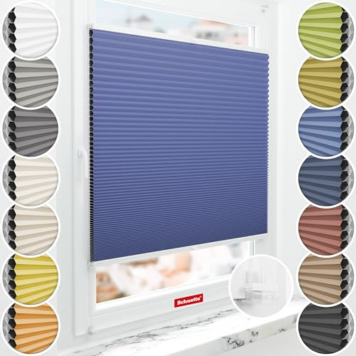 Schuette® Wabenplissee ohne Bohren ● Blackout x Honey ● Skyline (Blau) ● 65x120cm (Breite x Höhe) ● Suprafix Klemmhalter Incognito X ● 60 Sekunden Montage