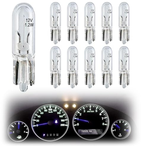Lot de 10 ampoules de rechange pour tableau de bord de voiture, 12 V, 1,2 W, W2 x 4,6D, blanc chaud, ampoules de rechange T5 sans capuchon, lampe de tableau de bord