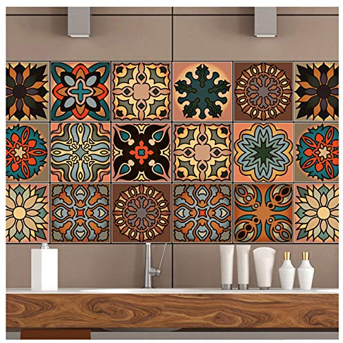 mefound 80psc Tile Stickers,Moroccan Style Wall Tile Transfers Stickers Self-Adhesive Waterproof Mosaic Art Vintage RetroDecor for Kitchen Bathroom DIY(15cm x 15cm, 6x6 inches)